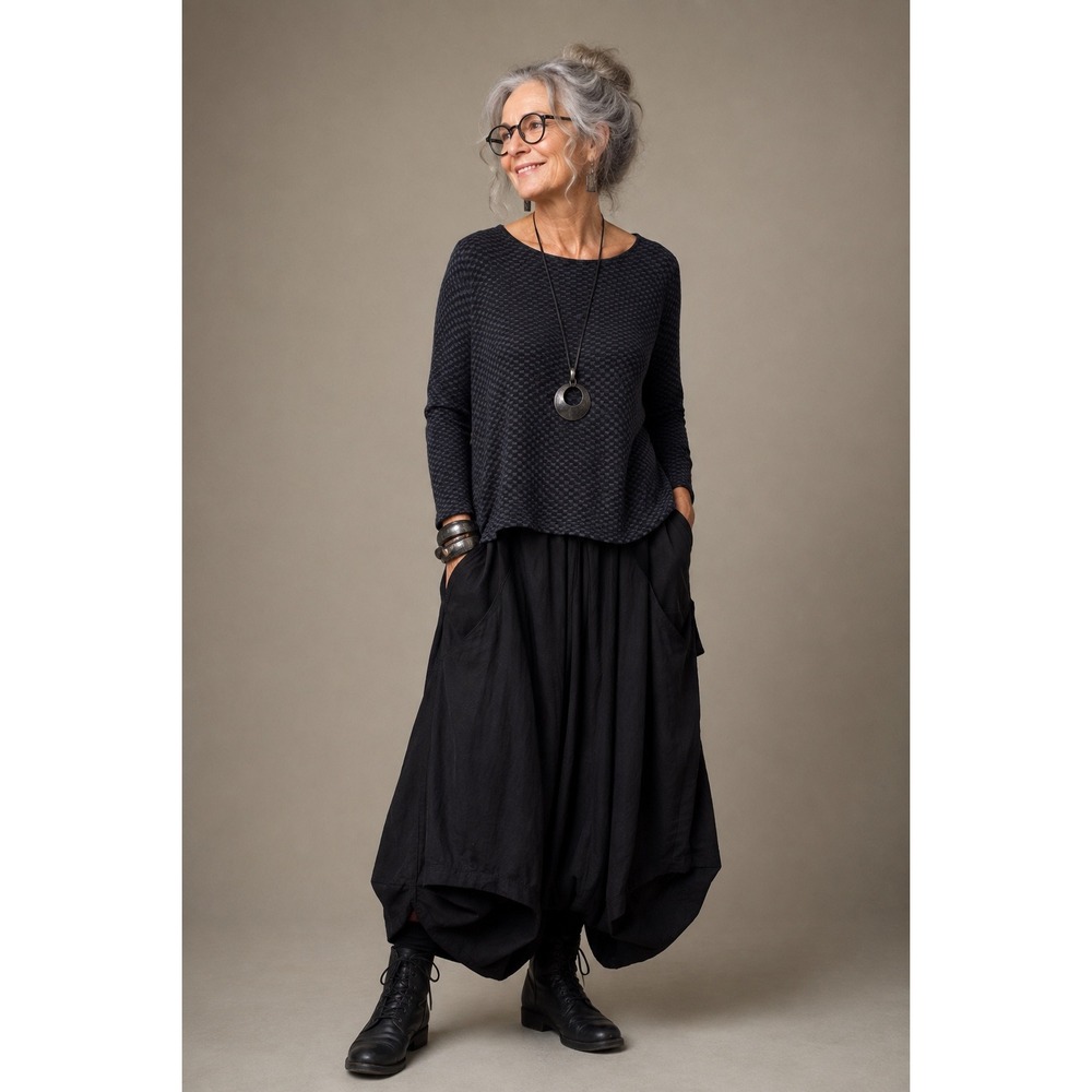 Eileen Fisher Tencel Textured Scoop Neck Open Back Sweater Small Midnight Black
